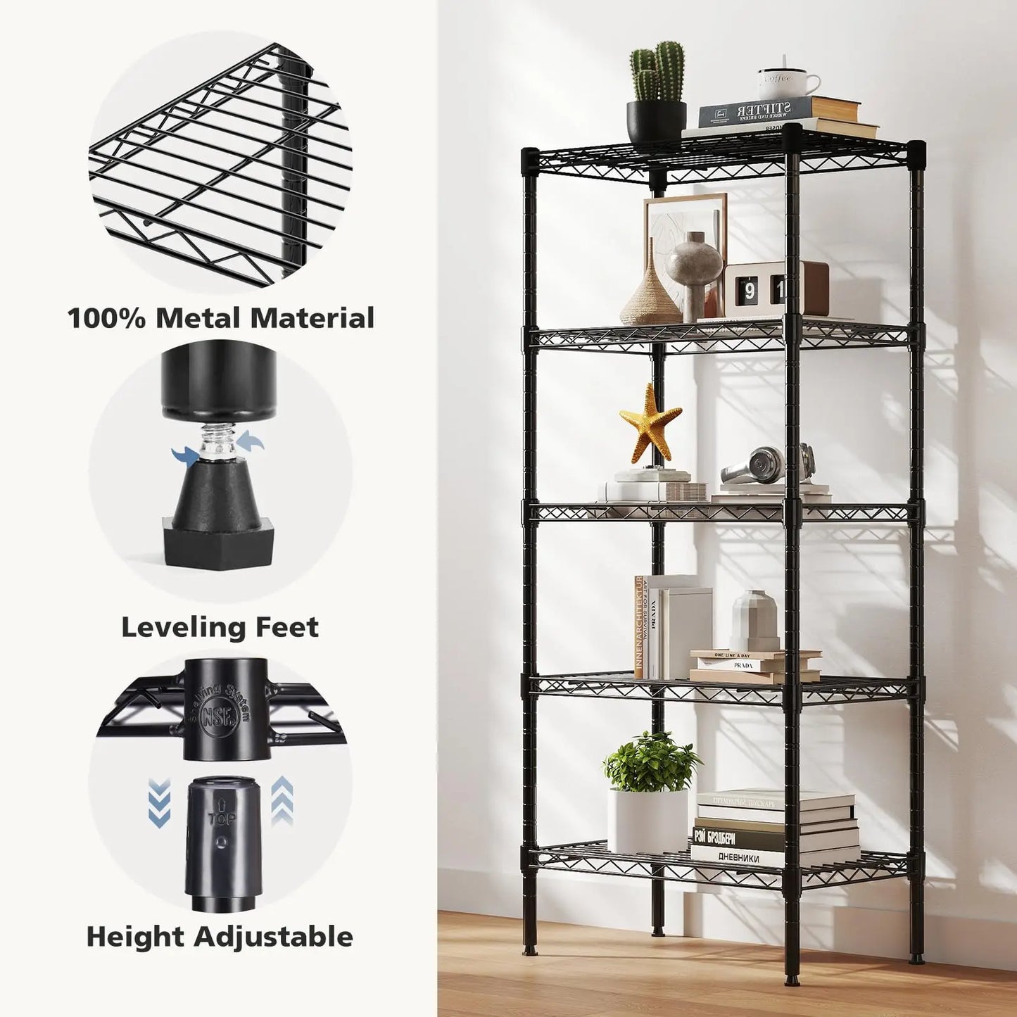JHK Three To Five Tier Metal Wire Storage Shelves Adjustable