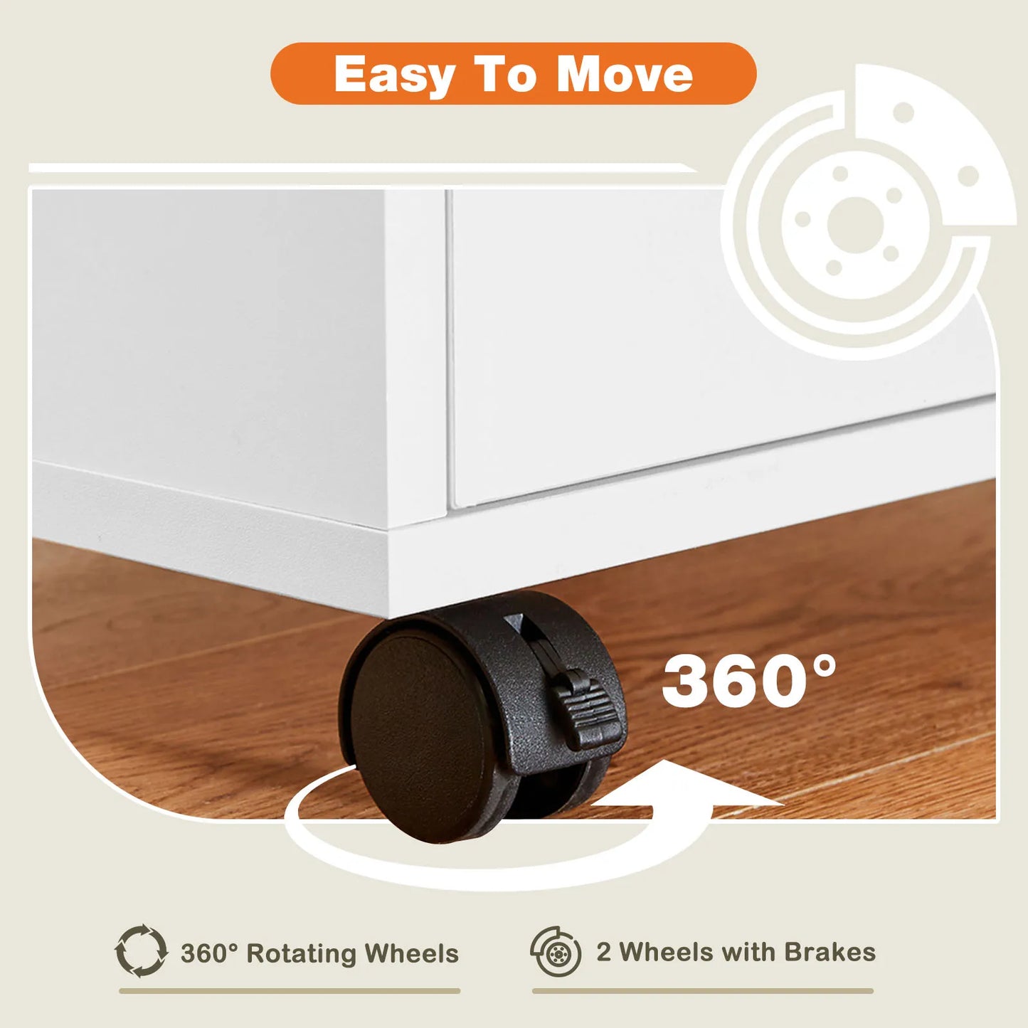JHK Wood Nightstand Cabinet With 5 Drawers And Rollers