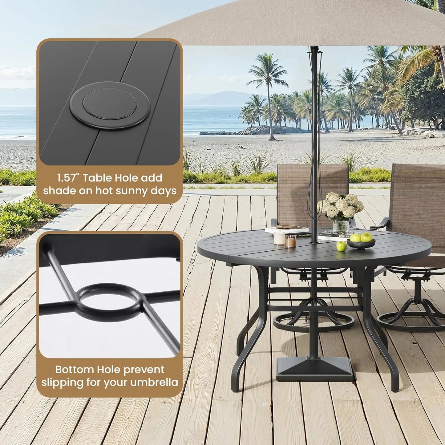 FARINI Outdoor Round Patio Table With Umbrella Hole Metal