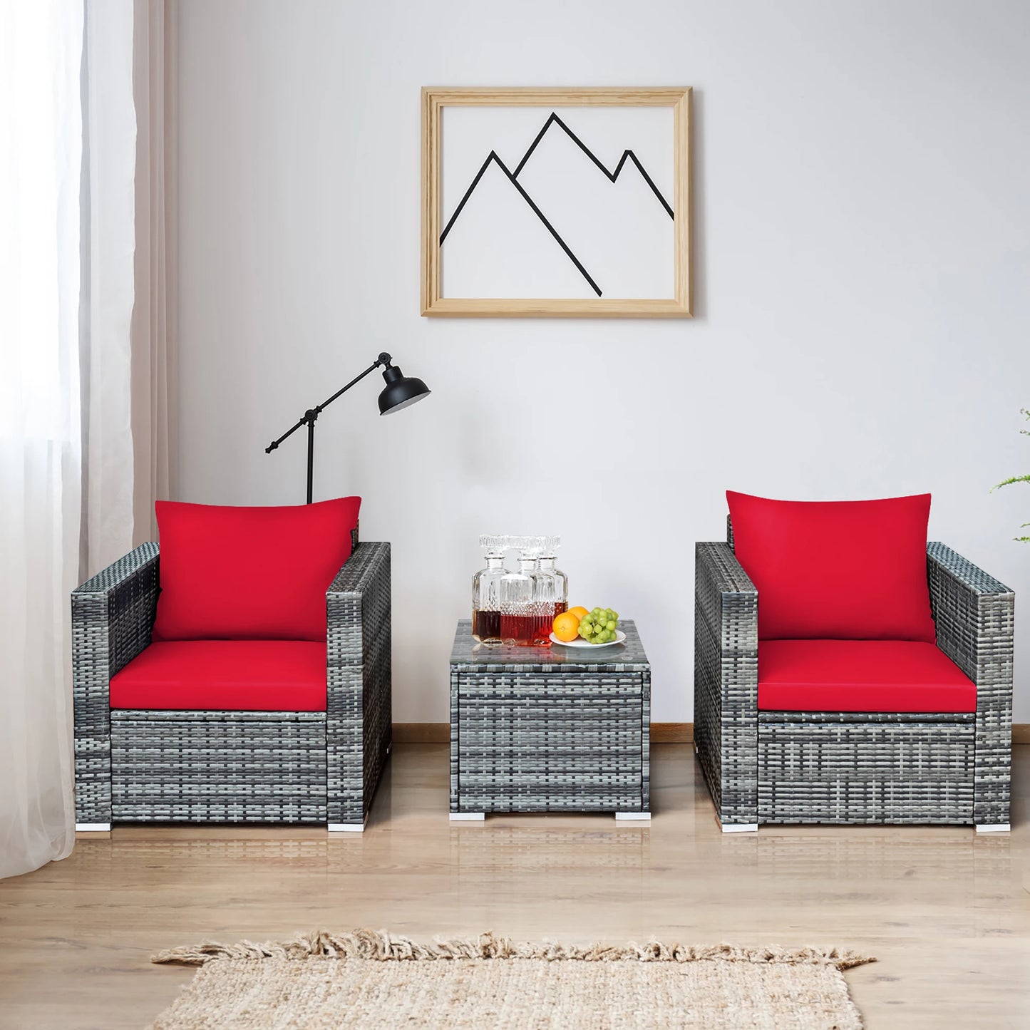HOMASIS 3 Piece Patio Rattan Bistro Set Cushioned Outdoor Furniture