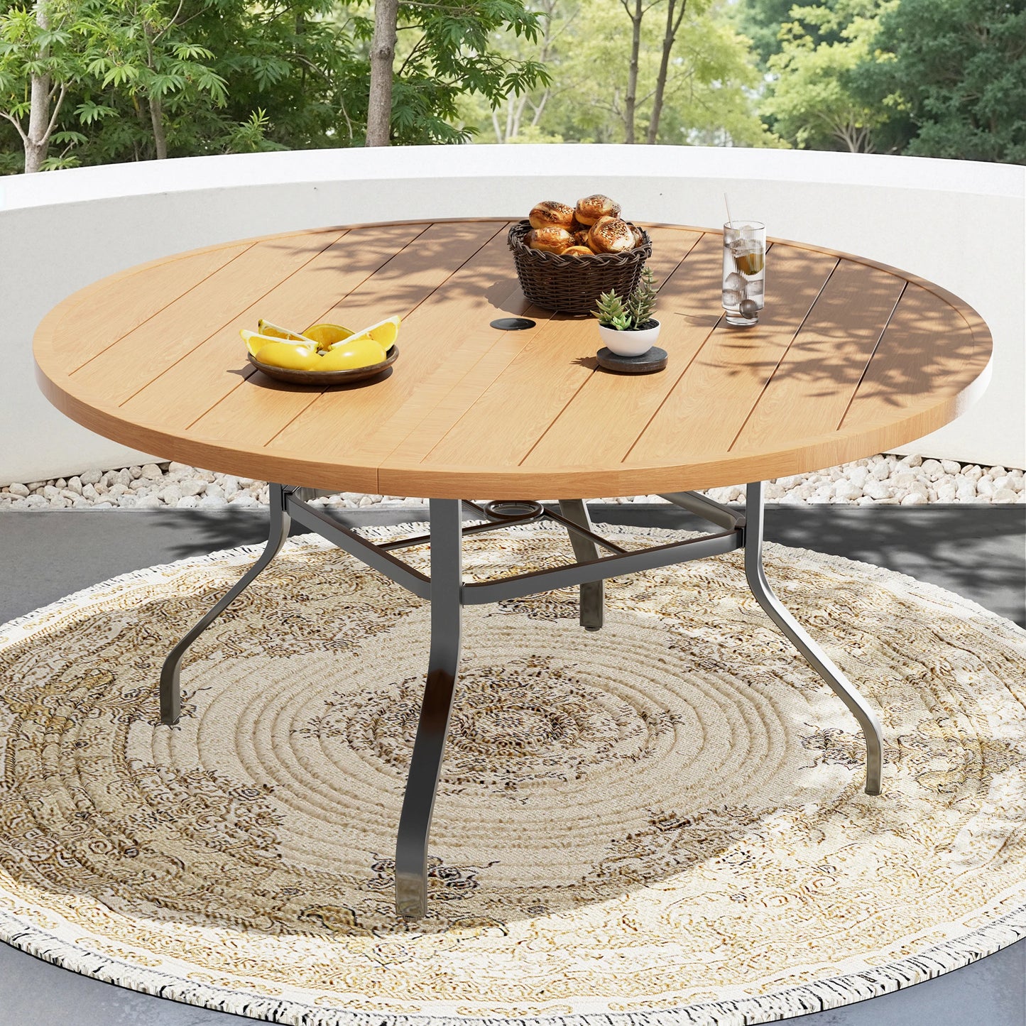 FARINI Outdoor Round Patio Table With Umbrella Hole Metal