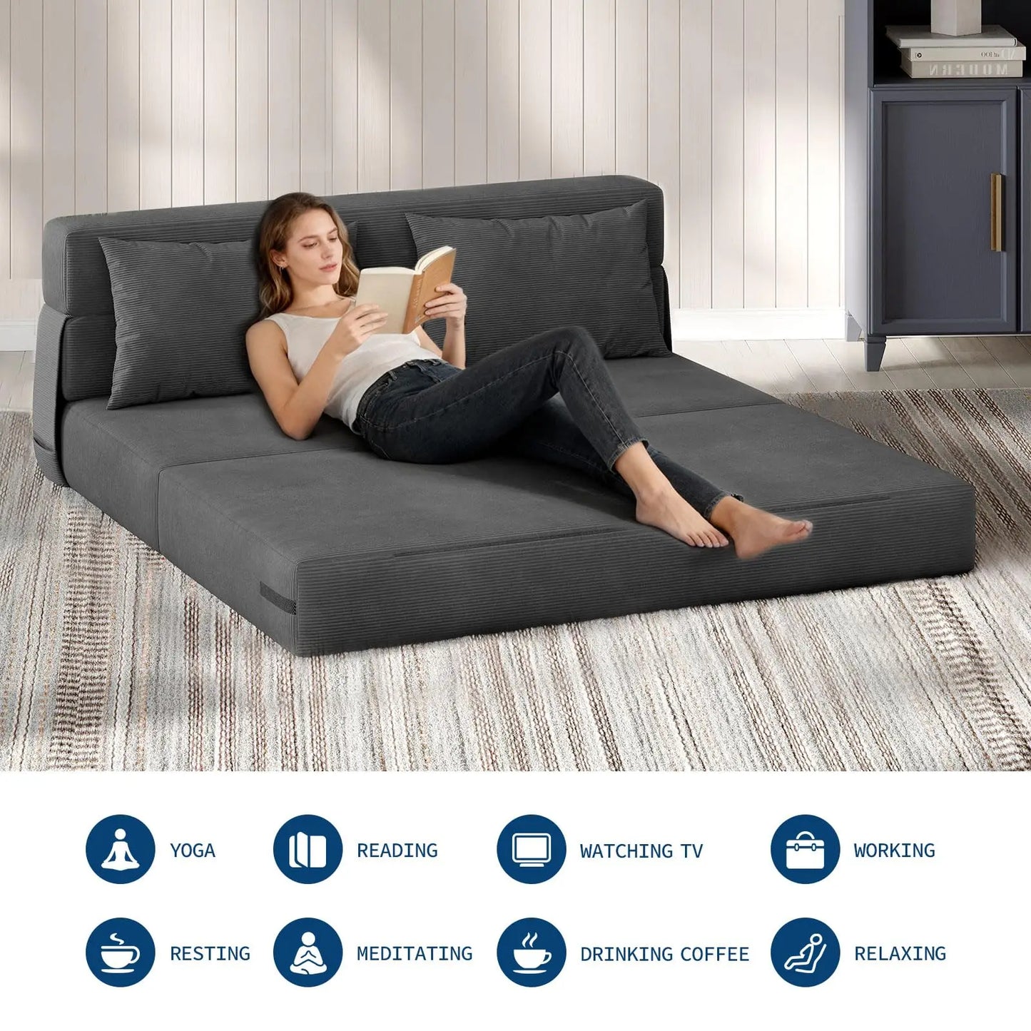 HobbyLane 4-in-1 Folding Sofa Bed Convertible Sleeper Loveseat