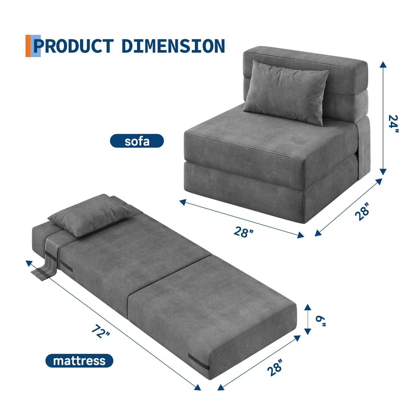 HobbyLane 4-in-1 Folding Sofa Bed Convertible Sleeper Loveseat