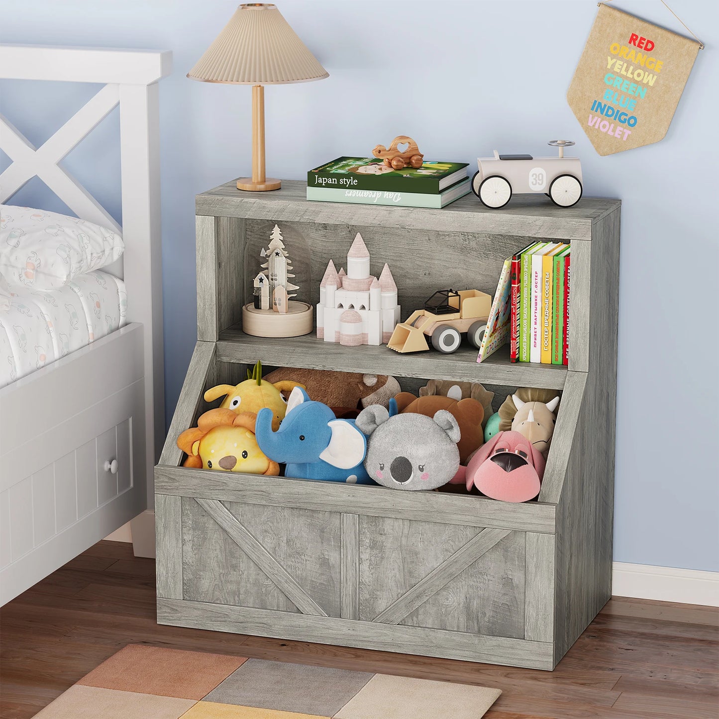 Wooden Kids Bookshelf With Cubby Storage Organizer For Nursery