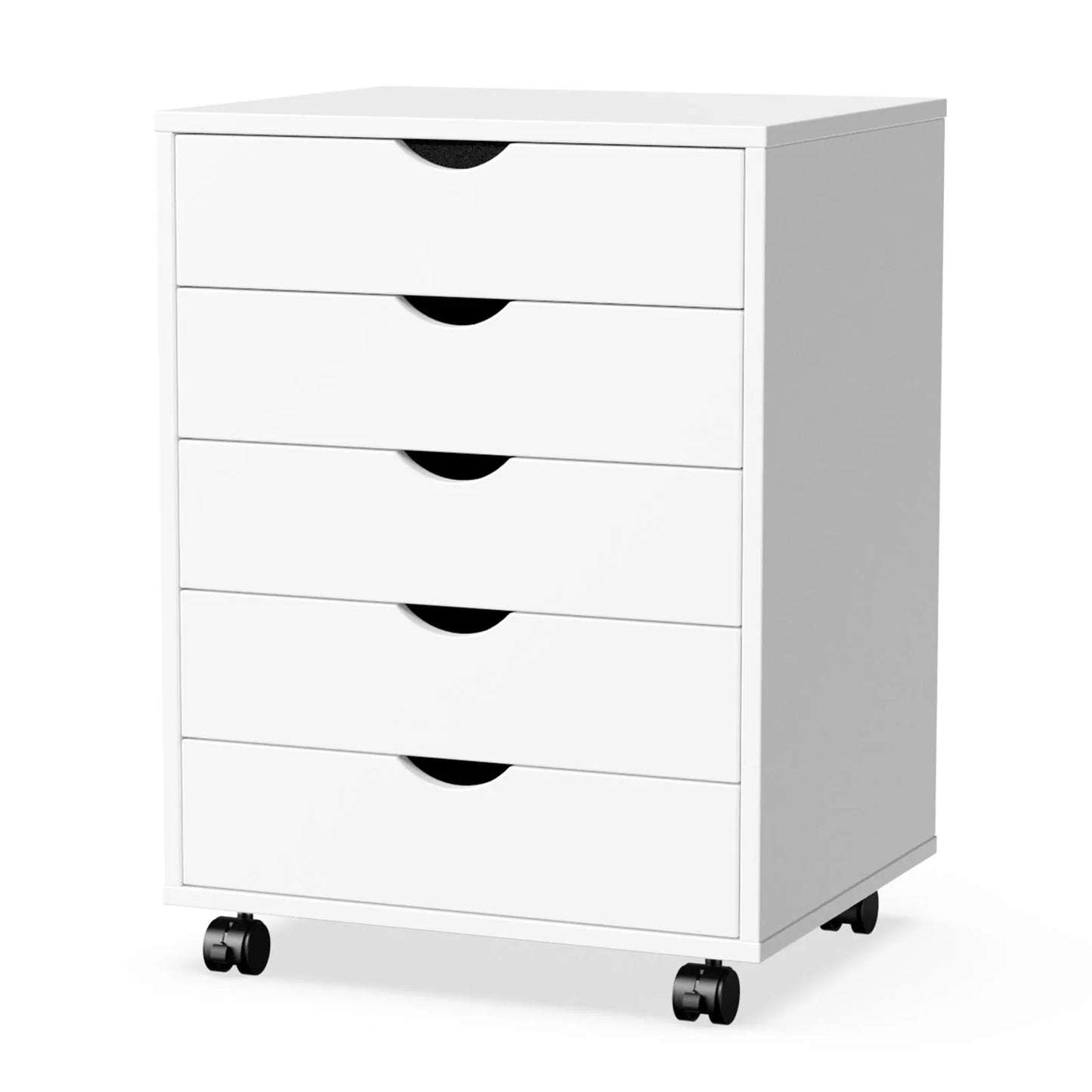 JHK Wood Nightstand Cabinet With 5 Drawers And Rollers