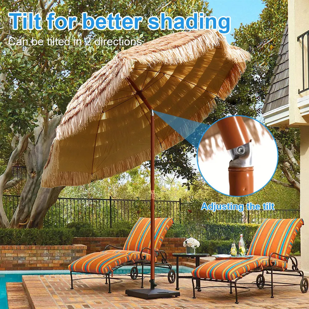 NovaSphere Thatched Garden Umbrella Height Adjustable Patio Shade