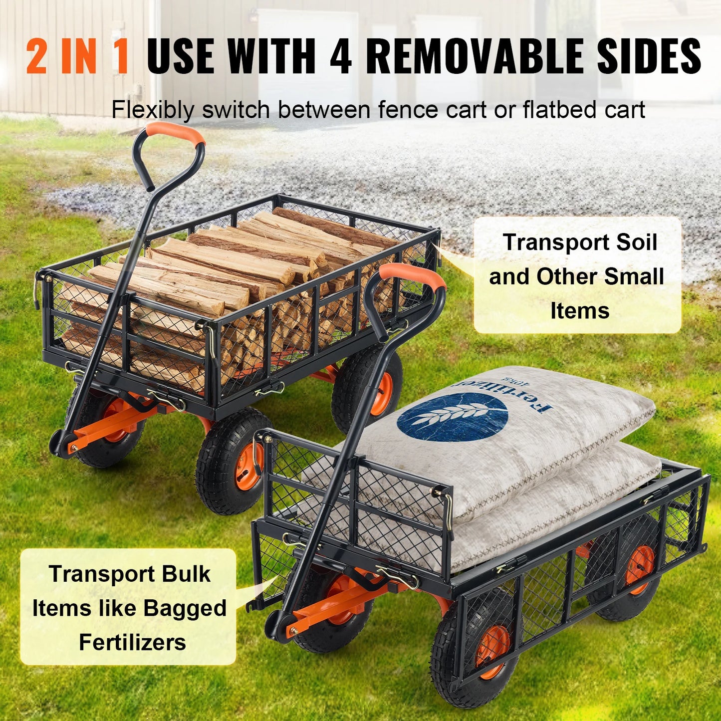 SucceBuy Garden Cart Sturdy Metal Utility Wagon 400 Lbs Capacity