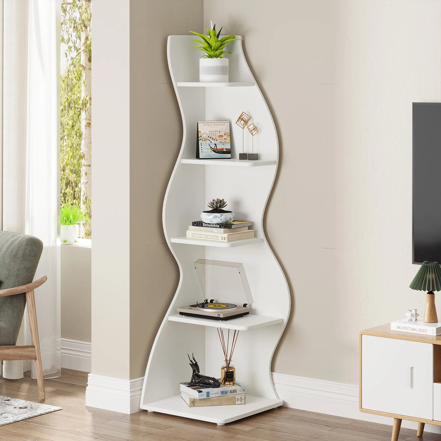 Tribesigns Corner Shelf Modern Wall Shelf Bookcase Plant Stand