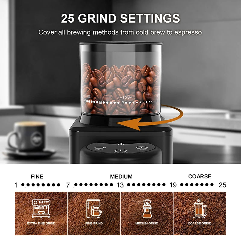 KIRAINAFLY Conical Burr Coffee Grinder With 25 Grind Settings Espresso