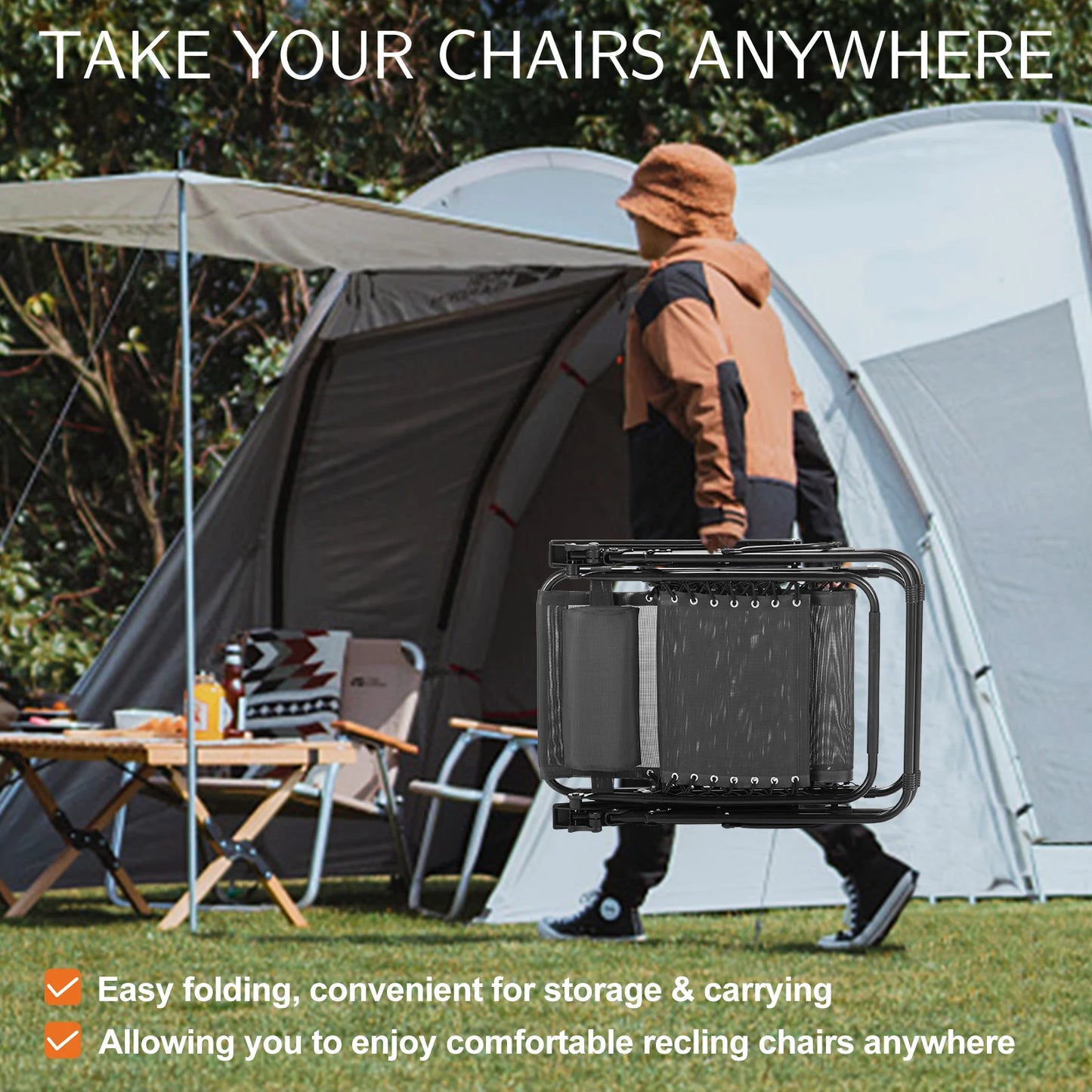 JHK Zero Gravity Portable Recliner With Cup Holder For Outdoor