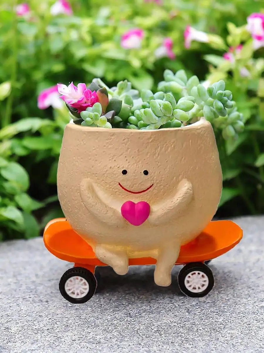 Smiling Face Guitar Planter With Drainage Hole For Indoor Succulents