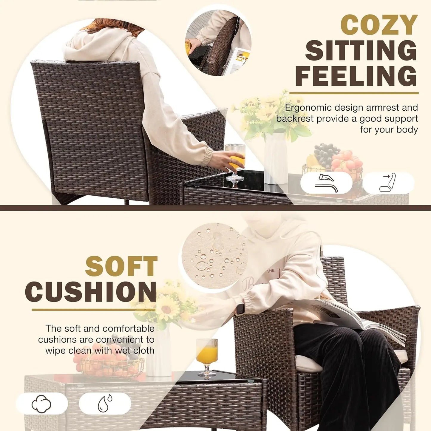 Outdoor 4 Piece Rattan Wicker Patio Set For Garden Porch