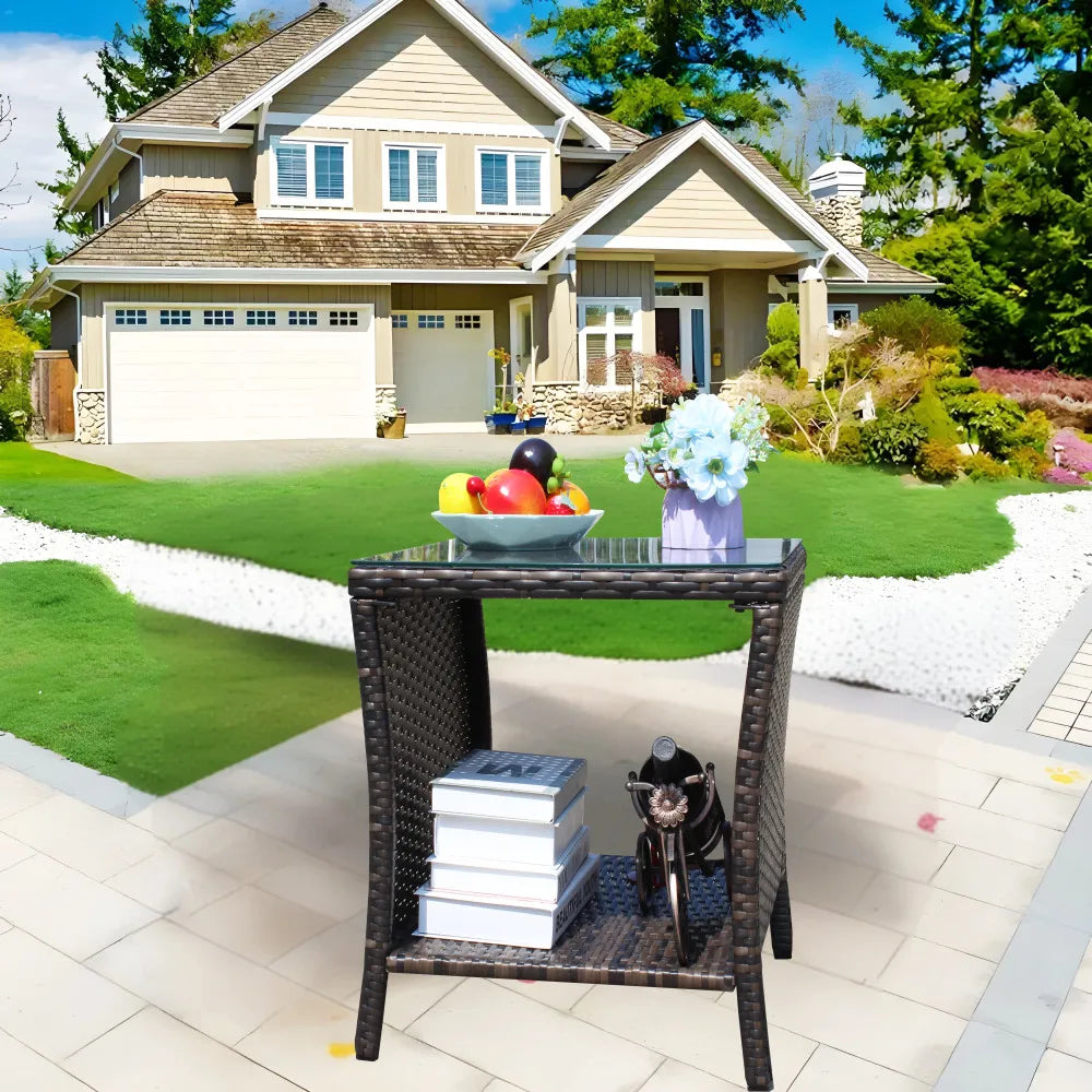 LISM Outdoor Patio Coffee Table With Clear Tempered Glass