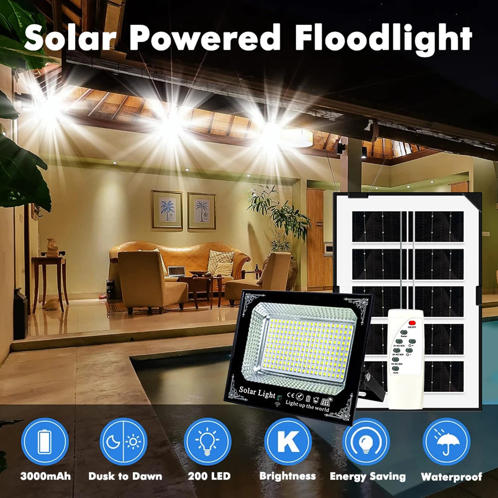 300W Solar Outdoor Flood Light Patio LED With Remote IP67
