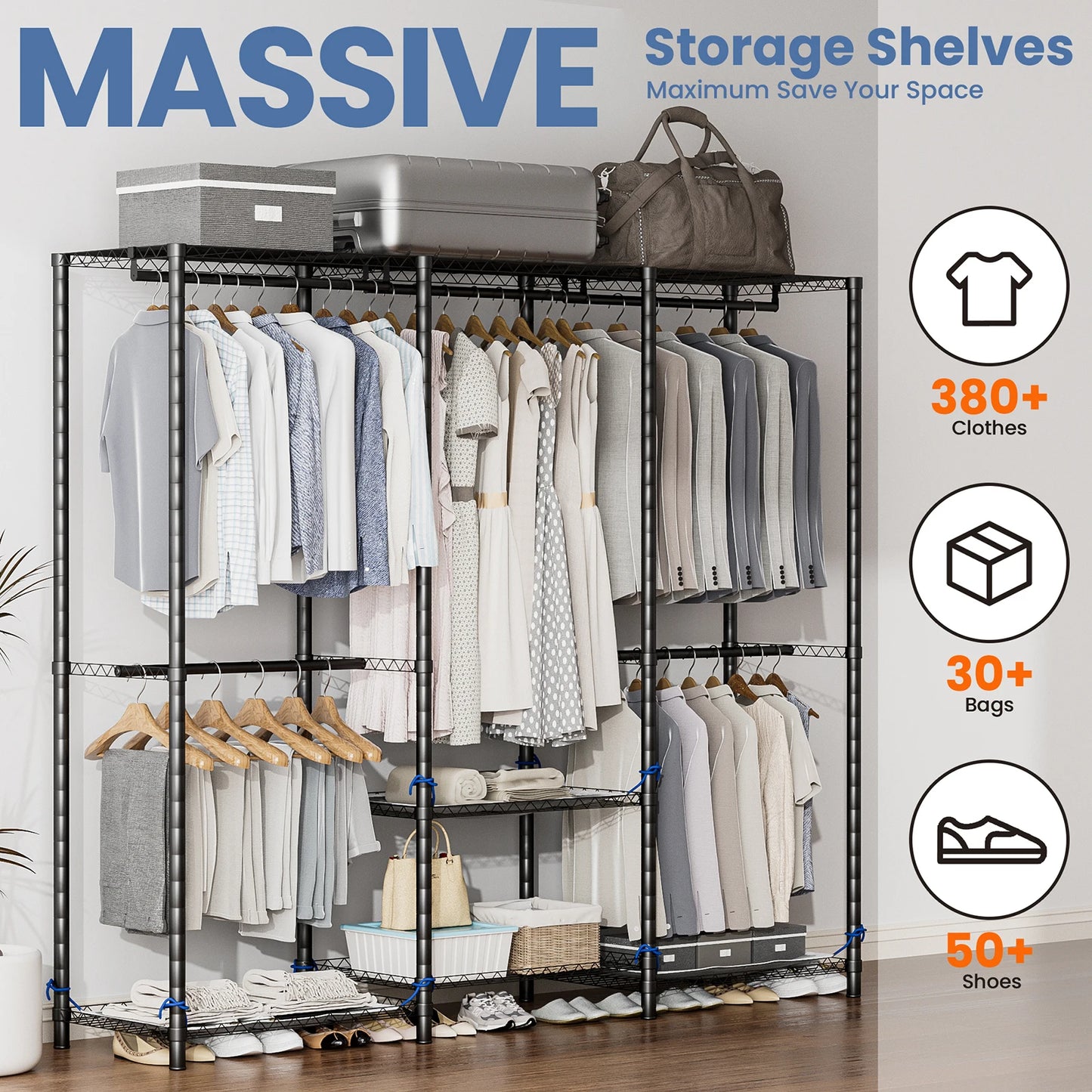Freestanding Heavy Duty Clothes Rack Organizer For Wardrobe