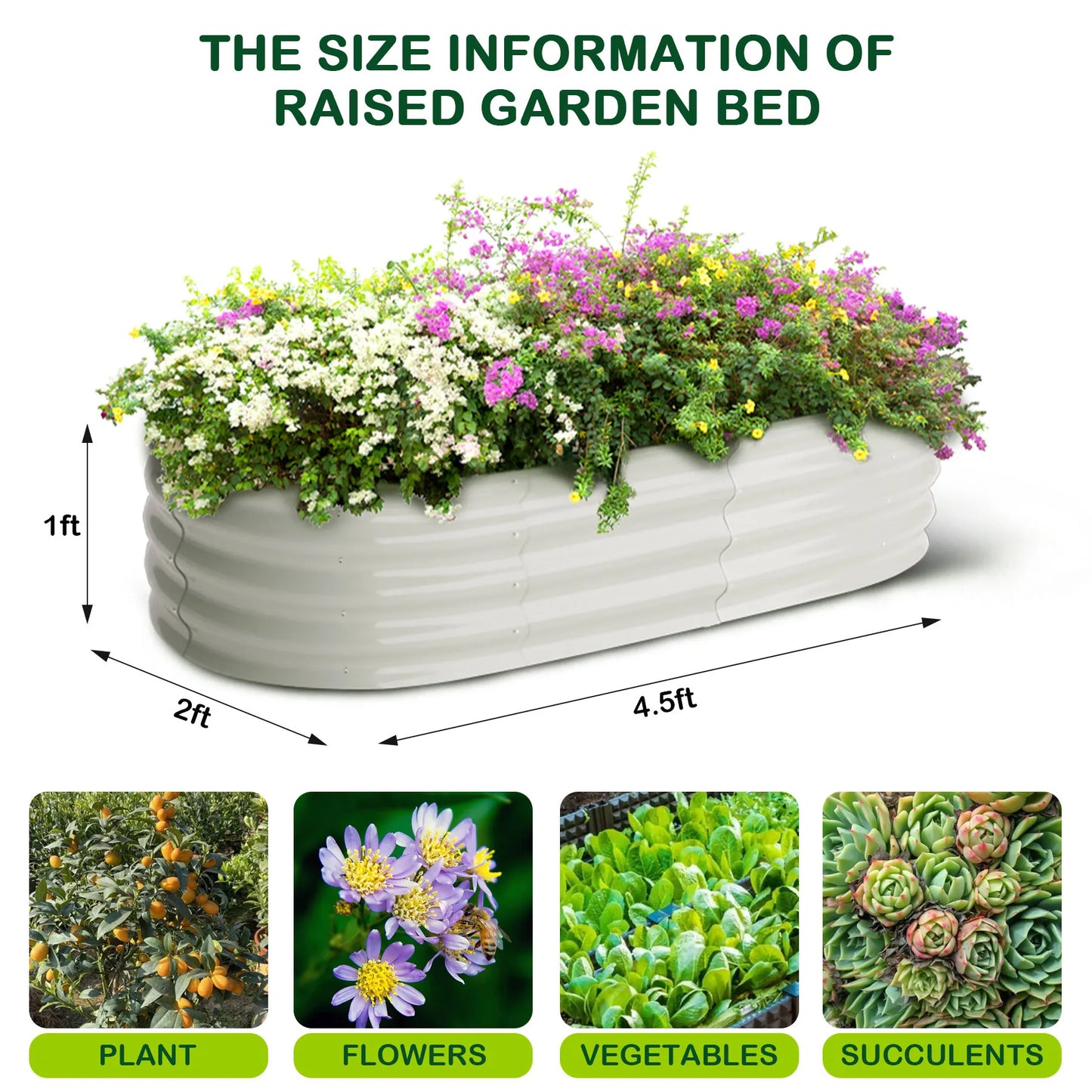 HiMISS 2 Pack Oval Galvanized Steel Raised Garden Bed Planter