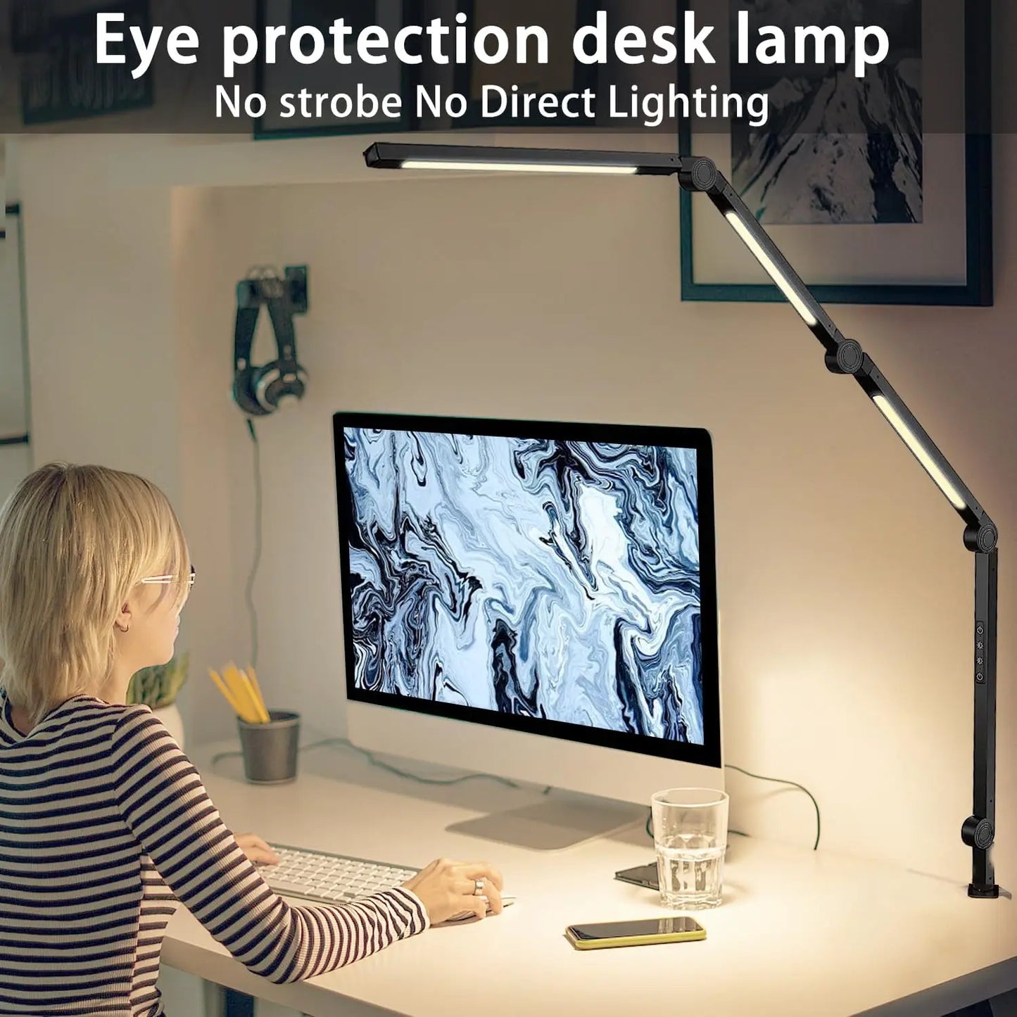 LED Desk Lamp With Clamp And Flexible Swing Arm Brightness