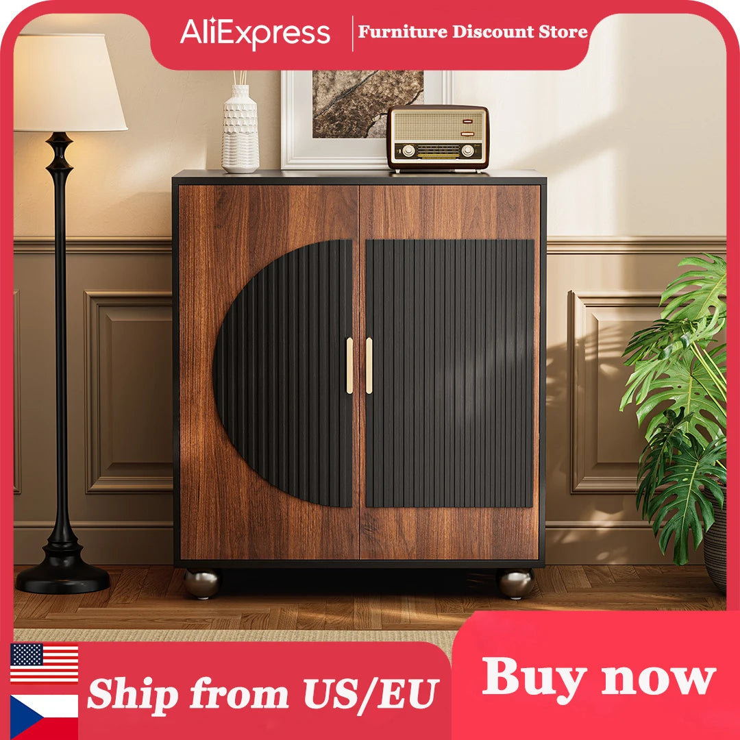Modular Fluted Credenza Buffet Cabinet With Storage Mid Century Modern