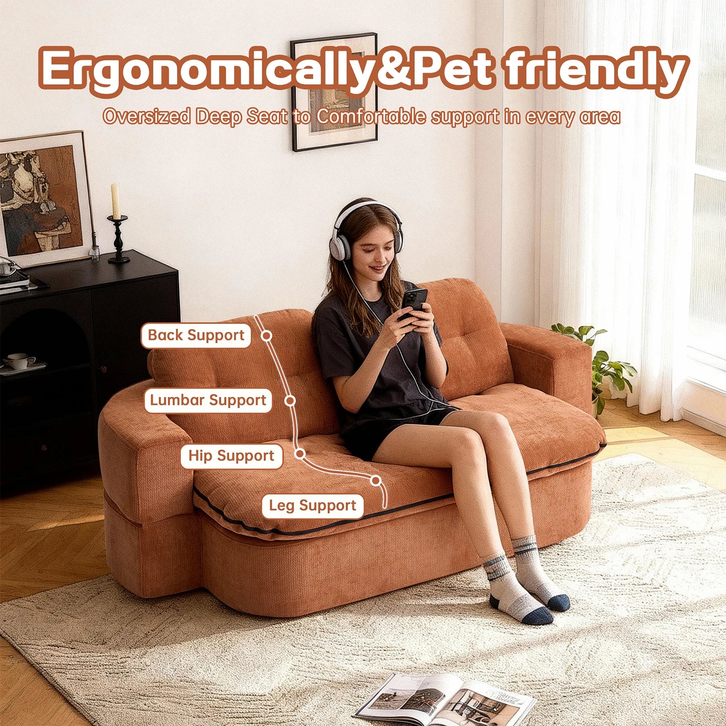 THOLASIS CN Convertible Sofa Bed Loveseat For Small Spaces