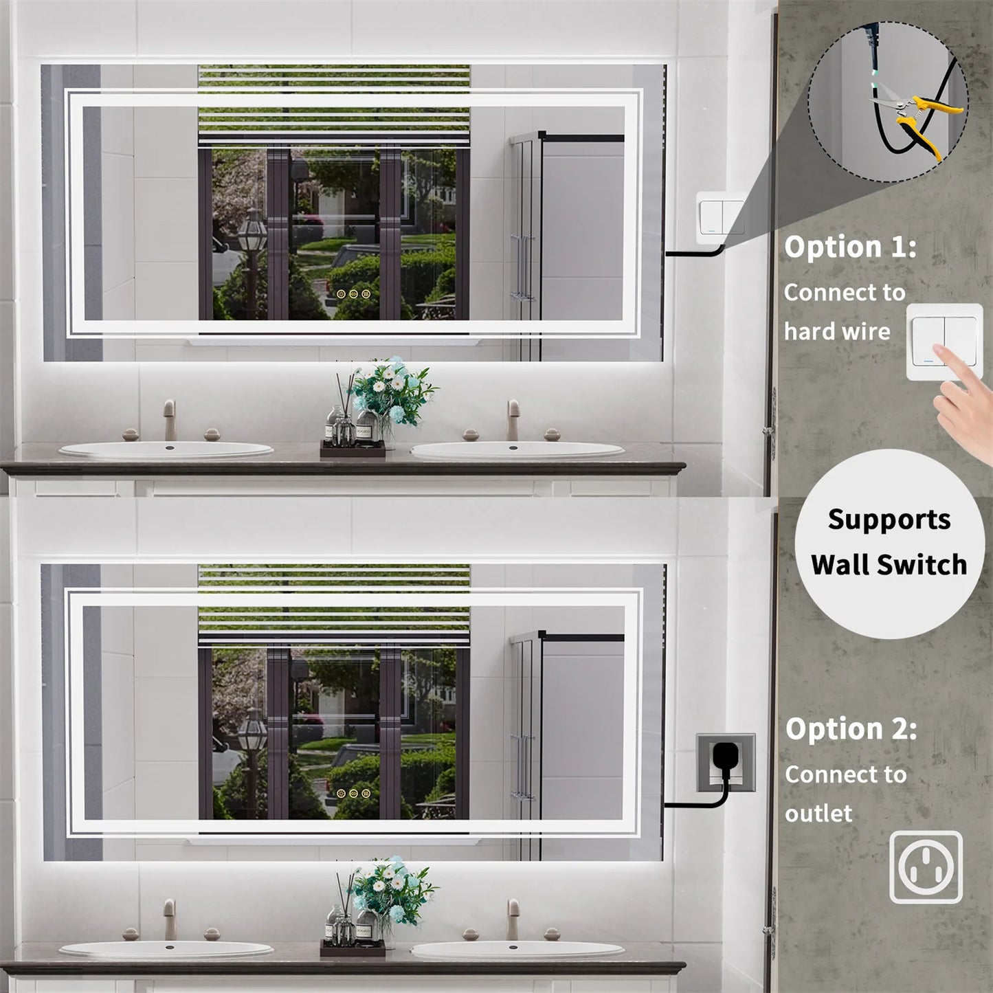 LED Backlit Bathroom Mirror With Anti Fog Dual Lights Touch