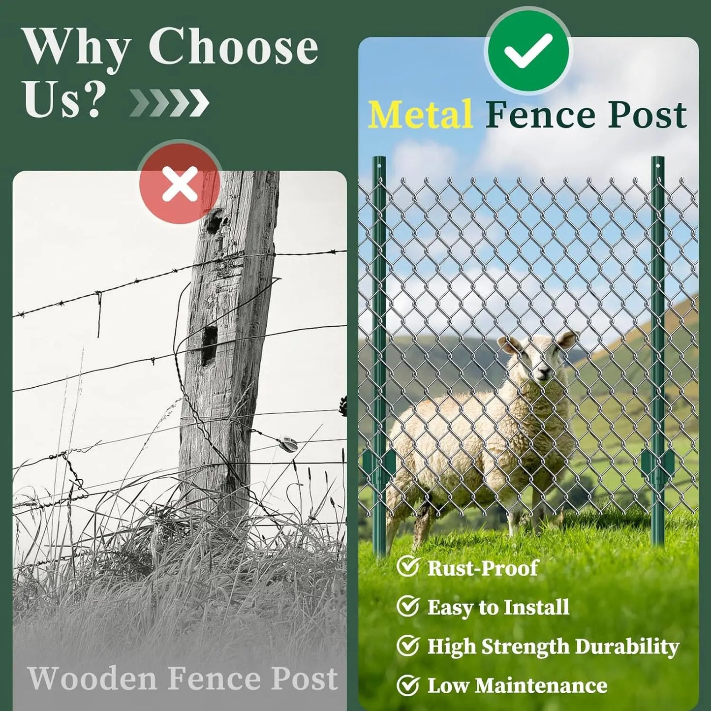 10 Pack Metal Fence Posts U-Post Heavy Duty Garden Stakes