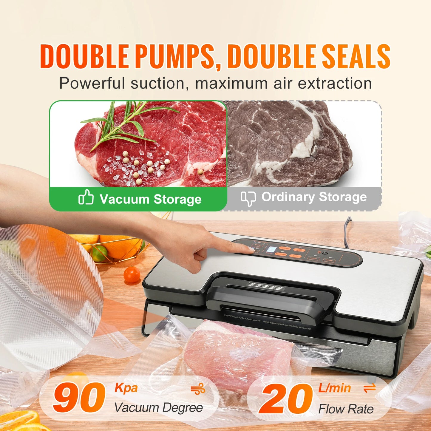 SucceBuy Vacuum Sealer 90KPa 130W Kitchen Saver with Free Bags
