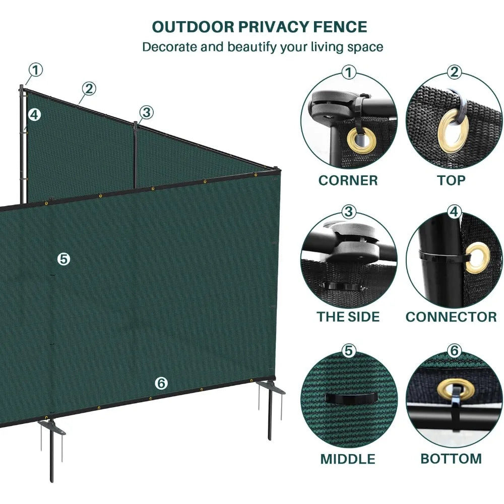 Outdoor Divider Privacy Fence With Iron Poles Ground Spikes For Backyard Patio
