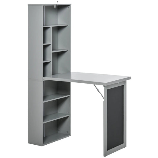 HOMCOM Fold-Out Convertible Office Desk With Blackboard Wall Mount Shelf