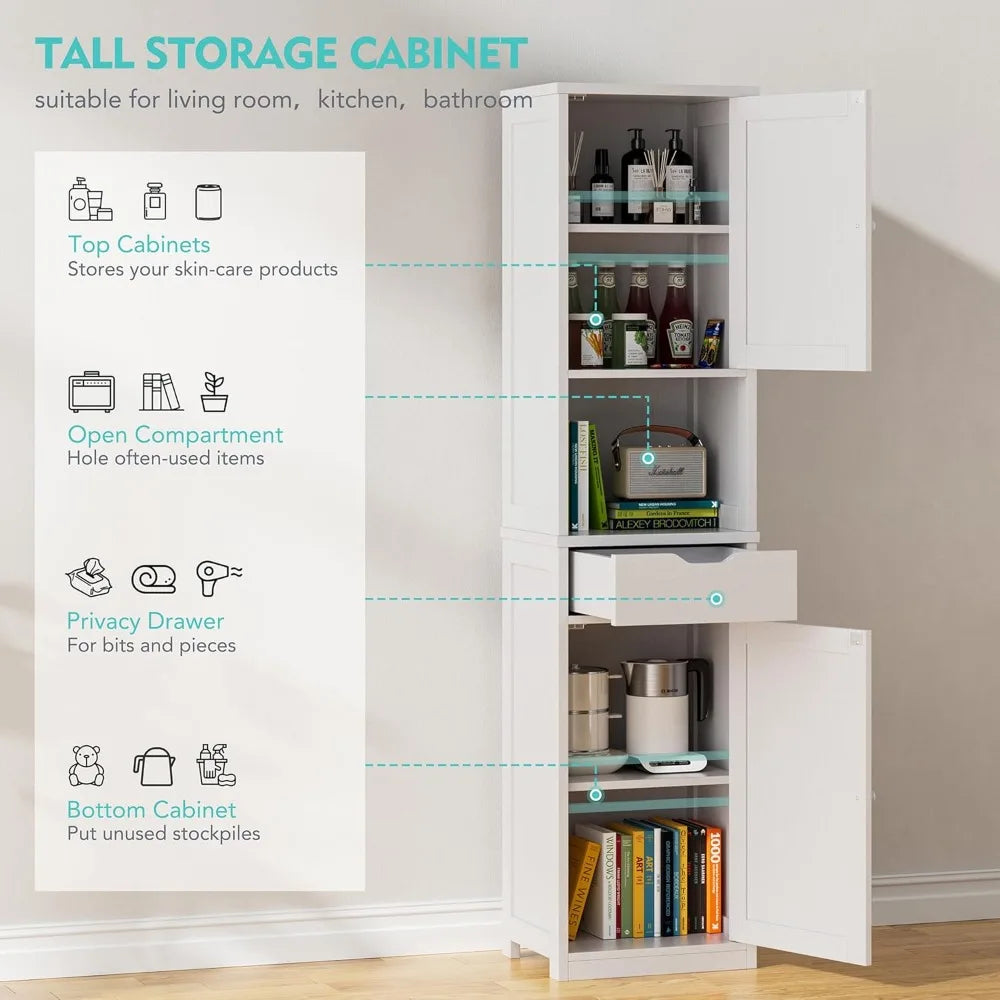 Tall Bathroom Storage Cabinet Freestanding Modern With Adjustable Shelves