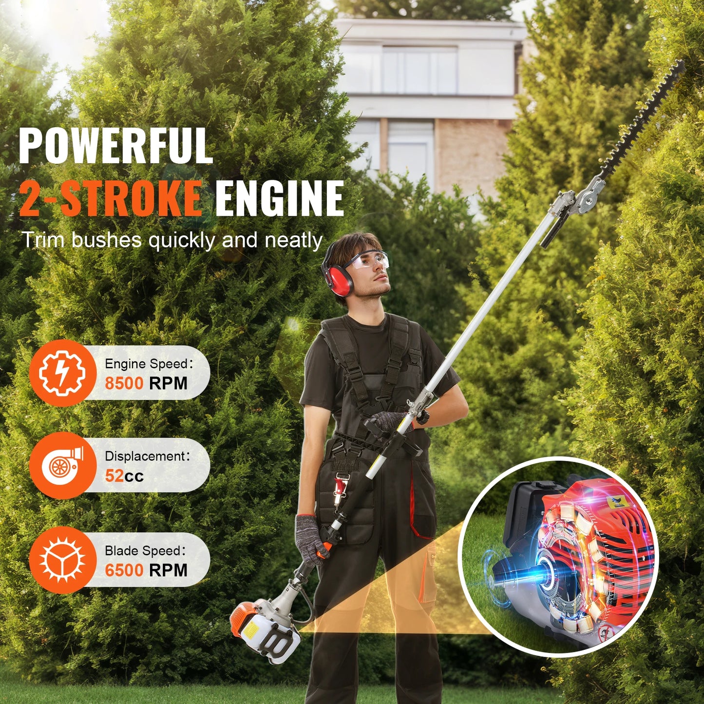 SucceBuy 52cc 6in1 Gas Hedge Trimmer Brush Cutter Edger