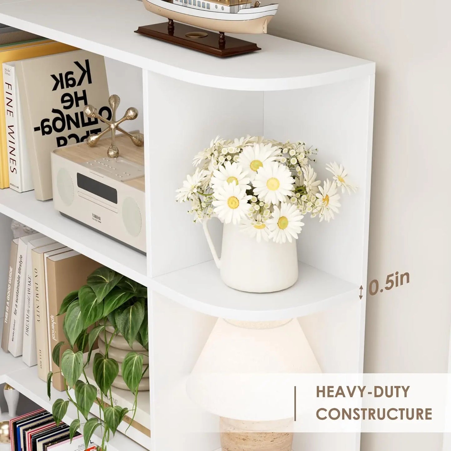 L Shaped Corner Bookshelf Six Tier Wood Bookcase Home Office