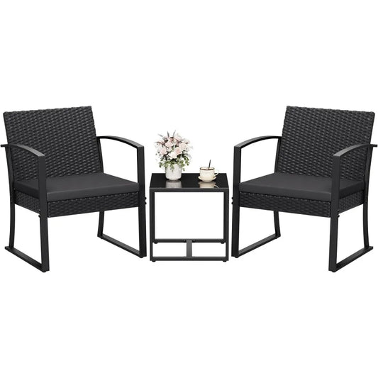Resin 3 Piece Outdoor Patio Furniture Set With Cushions Table