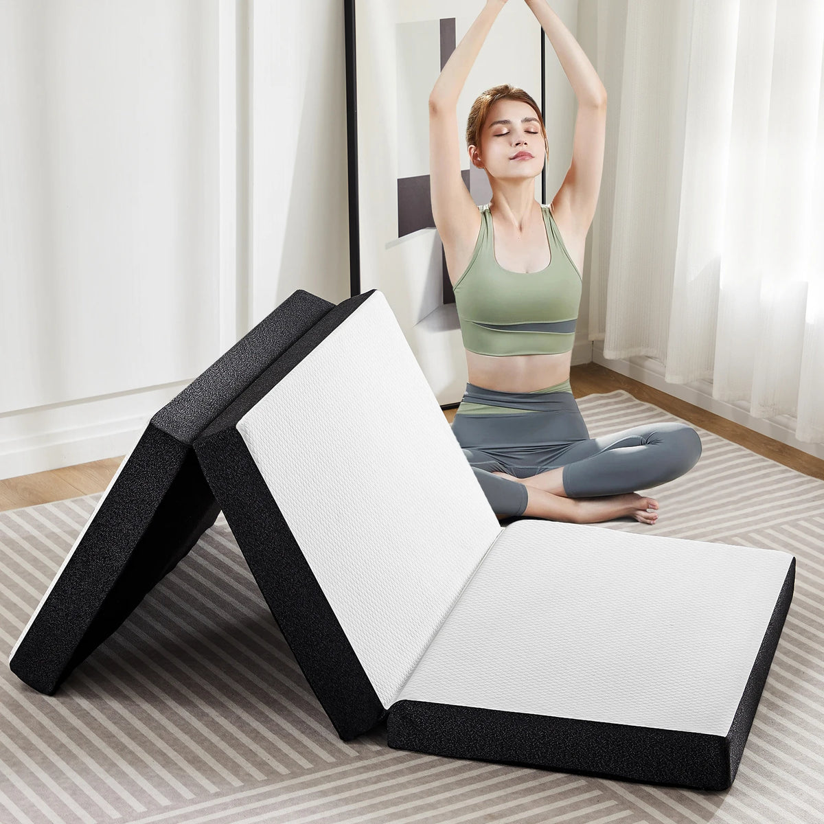 JHK Tri Fold Memory Foam Mattress With Washable Cover