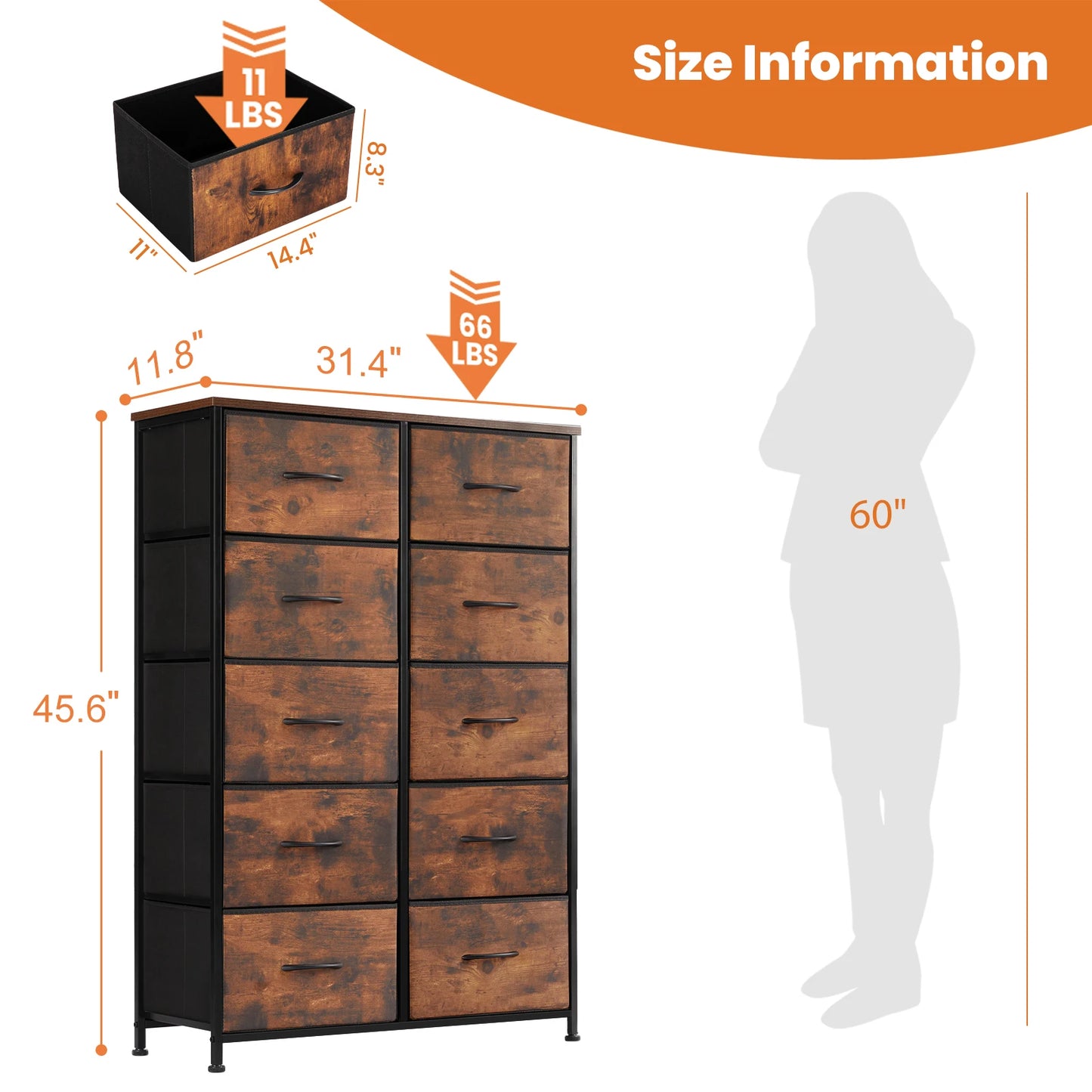 JHK Bedside Table With Fabric Drawers Wardrobe And Steel Frame