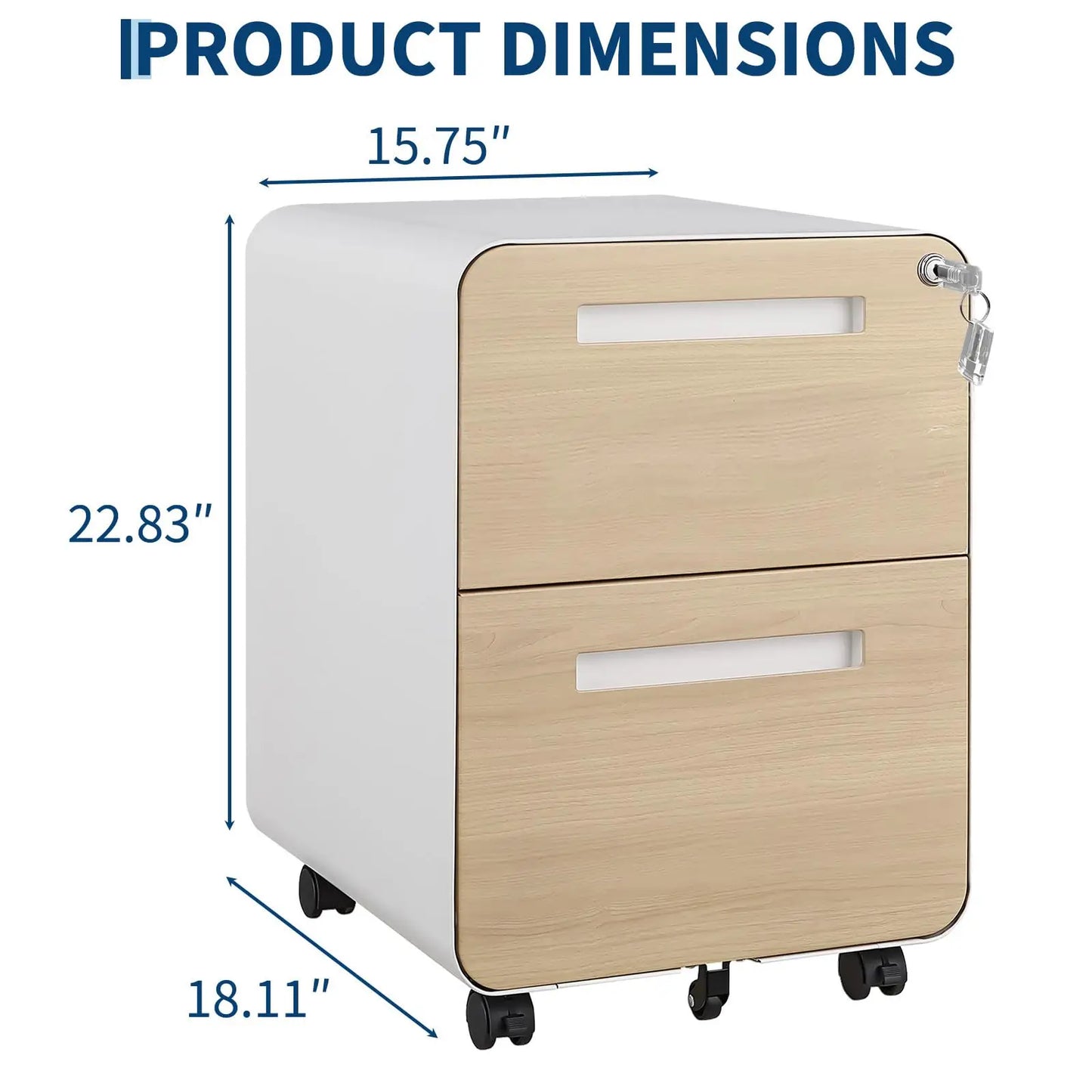 HiMISS Locking 2 Drawer On Wheels Rolling File Cabinet