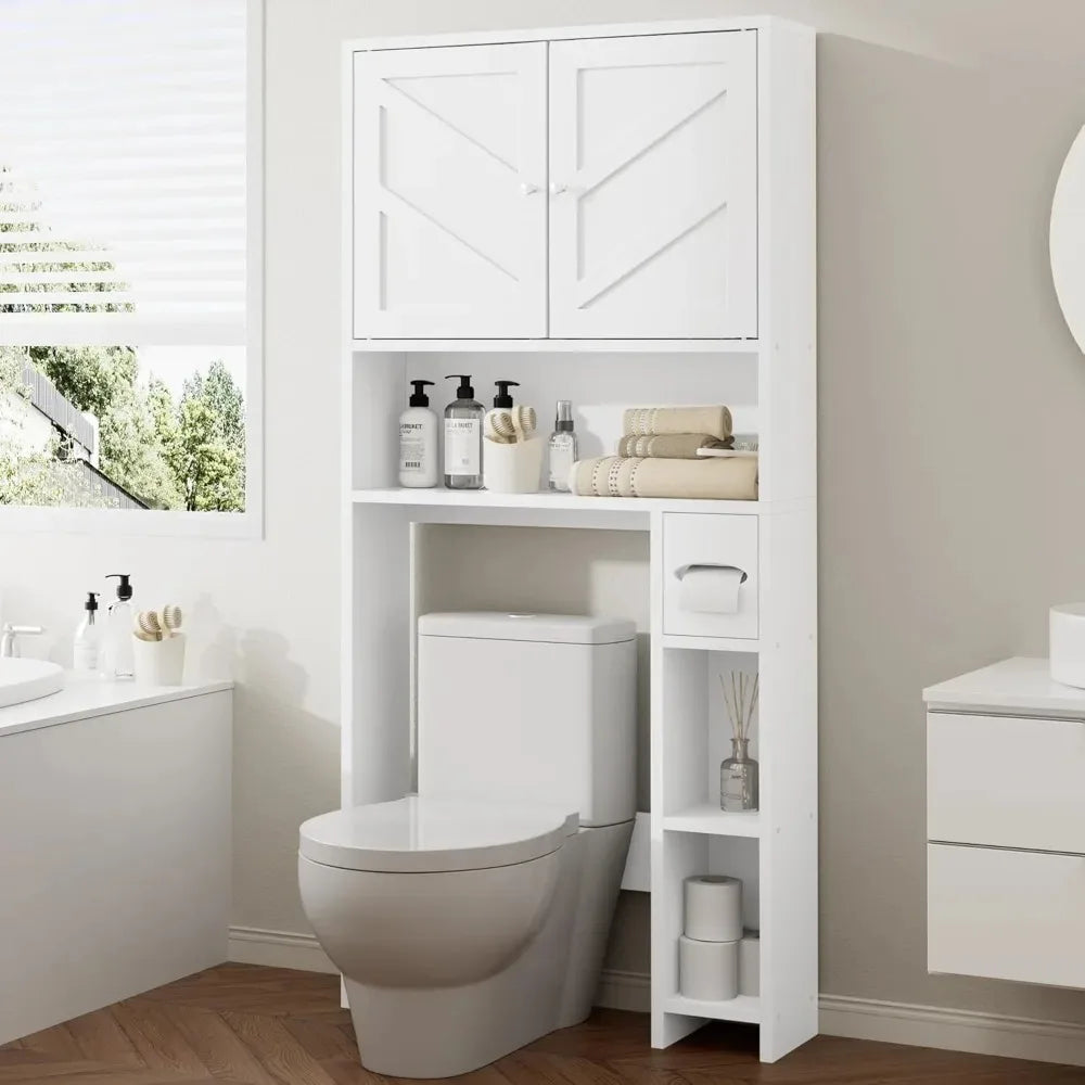 Over Toilet Bathroom Storage Cabinet With Paper Holder Freestanding Organizer