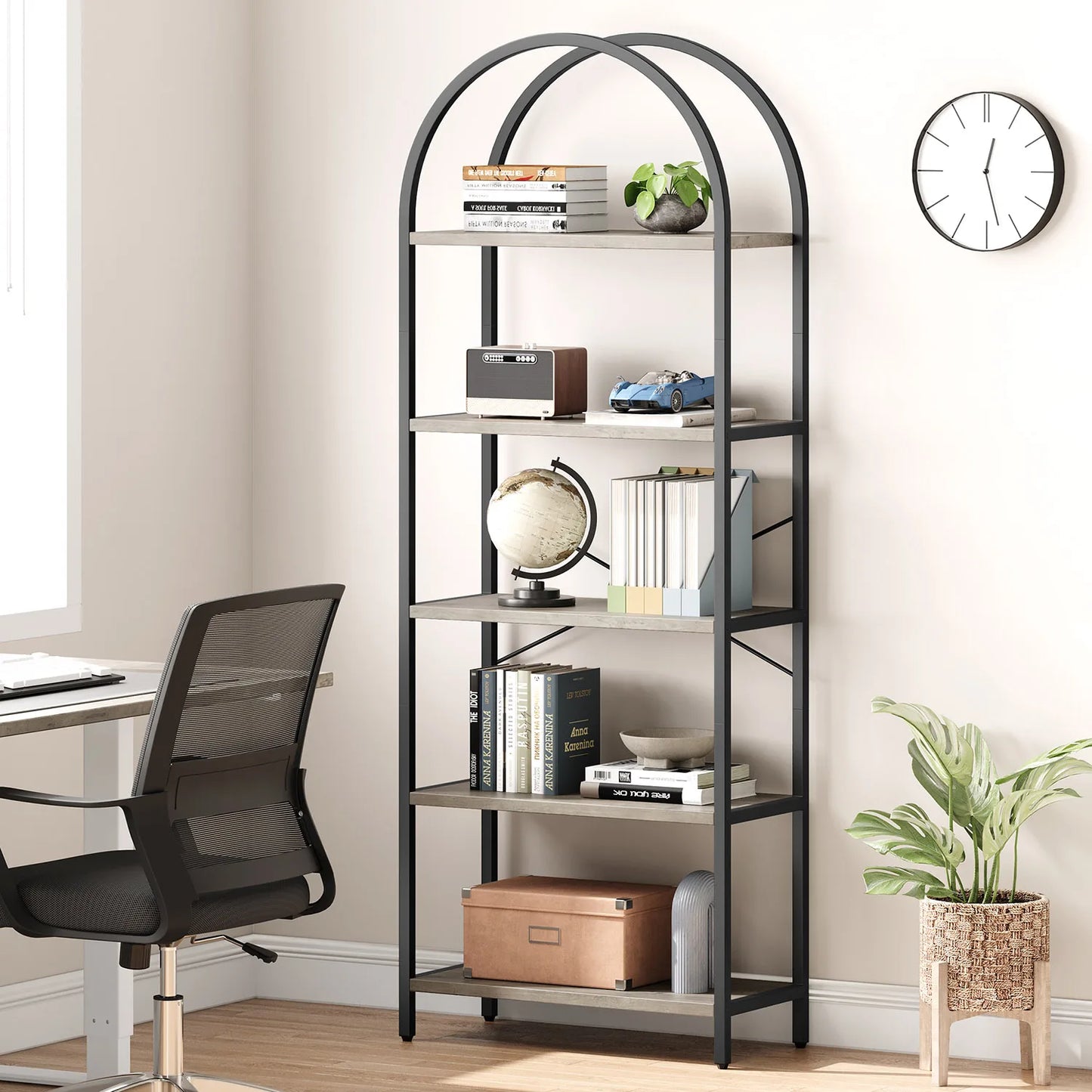 TWISTER.CK 5 Tier Arched Bookshelf Industrial Open Bookcase