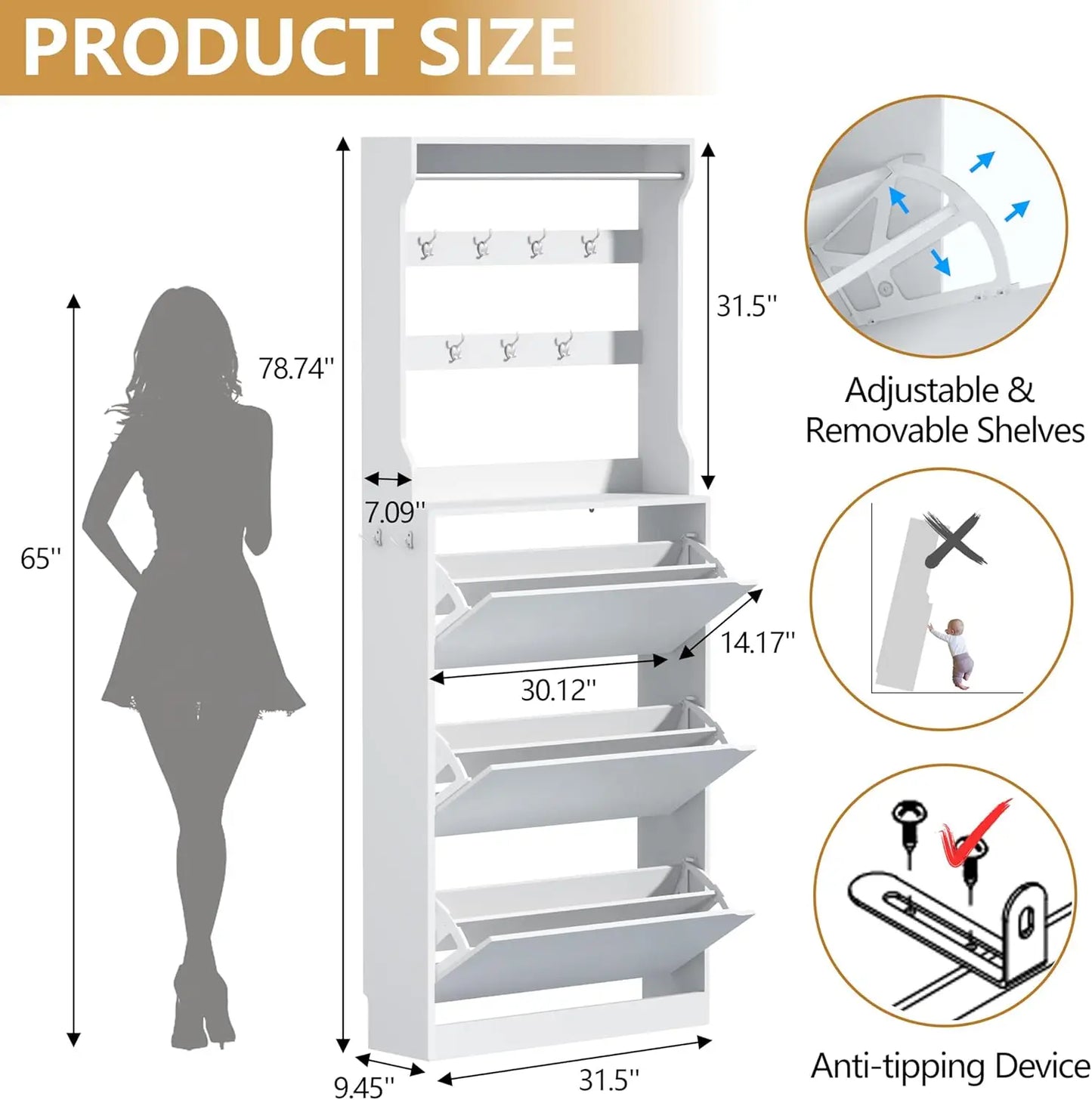Shoe Cabinet With Coat Rack Doors Drawer Hidden Storage
