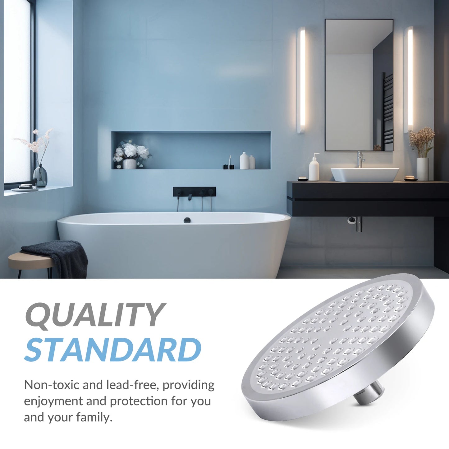 High Pressure Rain Shower Head Stainless Steel Wall Mount Adjustable