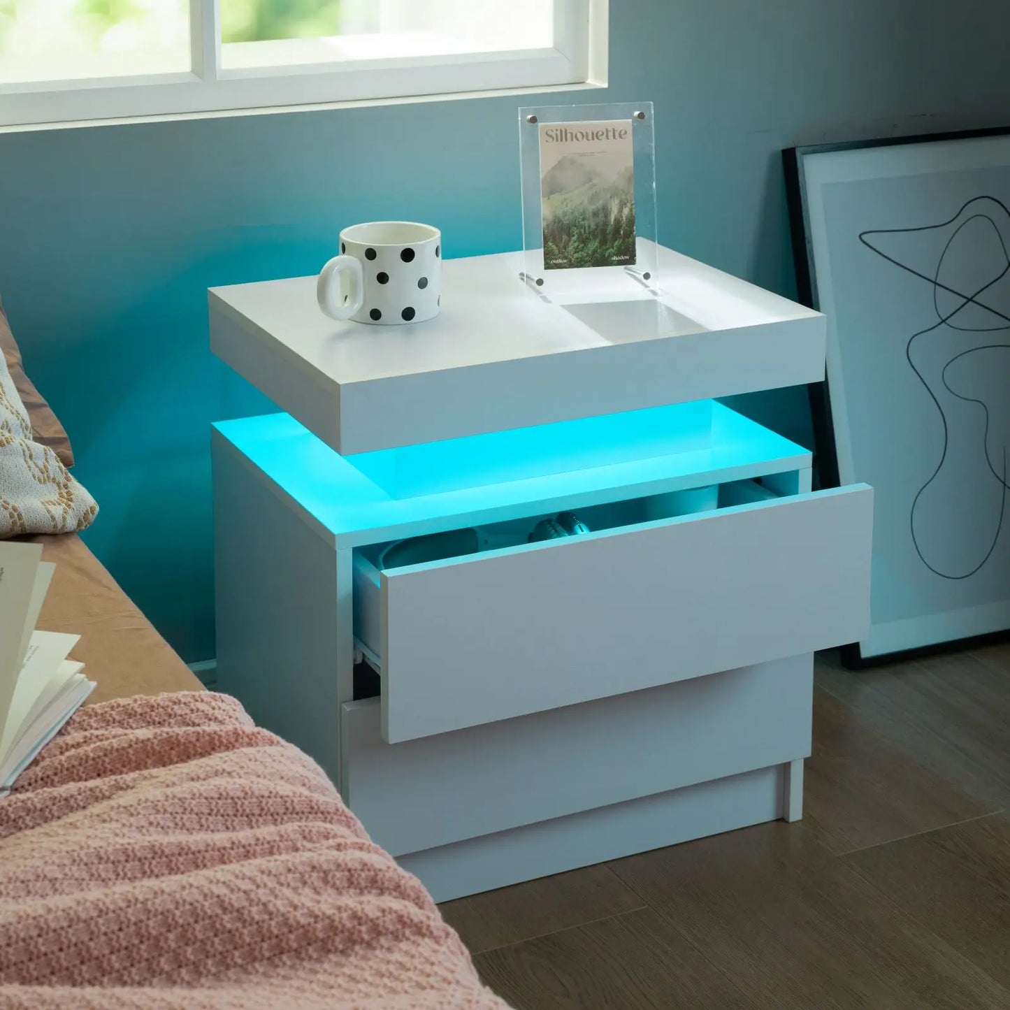 Cubehom Nightstands With LED Light And Double Drawers