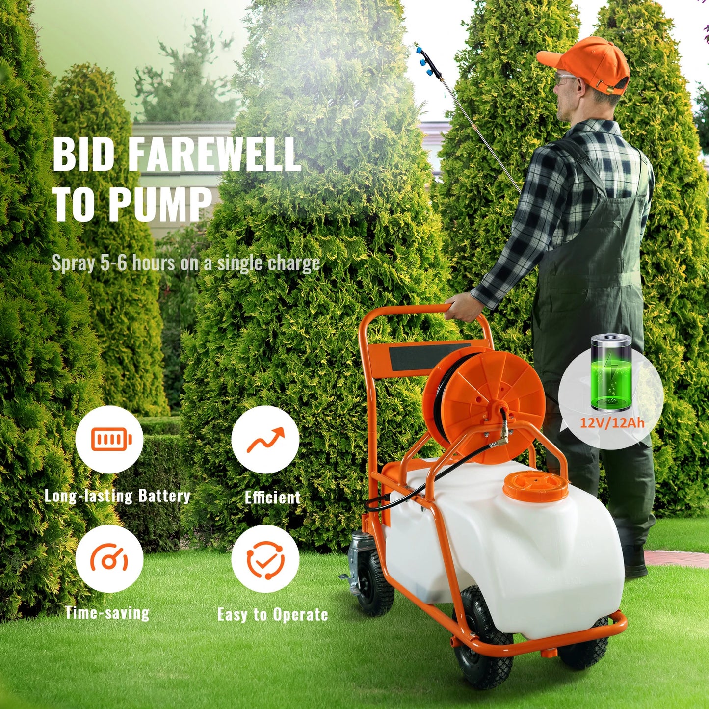 SucceBuy Battery Powered 15 Gal Garden Sprayer With Cart
