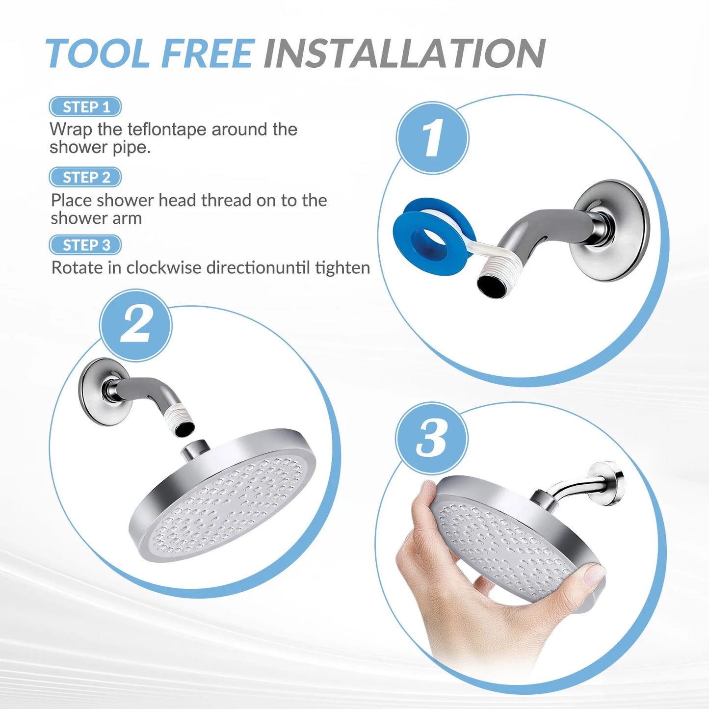 High Pressure Rain Shower Head Stainless Steel Wall Mount Adjustable