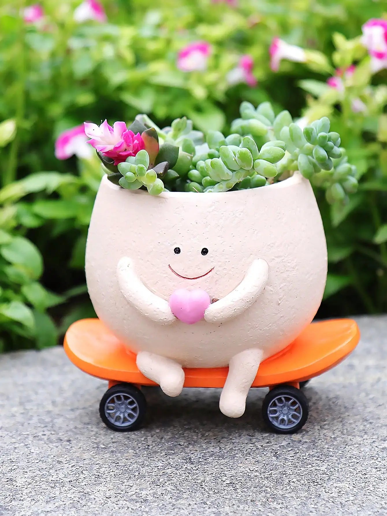 Smiling Face Guitar Planter With Drainage Hole For Indoor Succulents