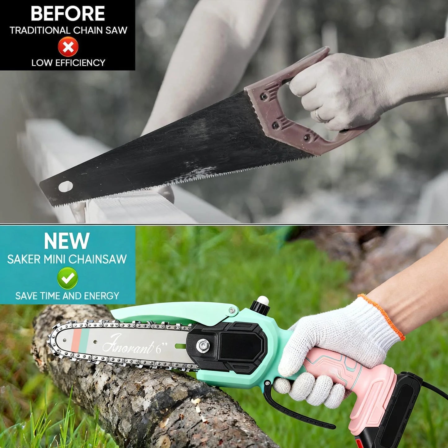 Cordless Mini Chainsaw Dual Battery Portable Tree Cutting Saw