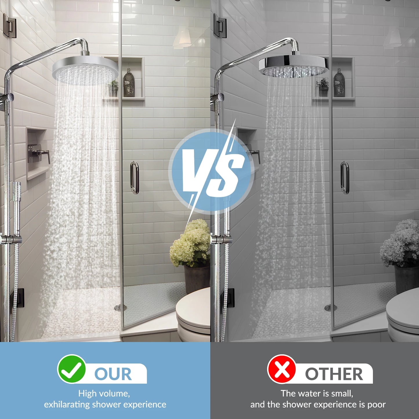 High Pressure Rain Shower Head Stainless Steel Wall Mount Adjustable