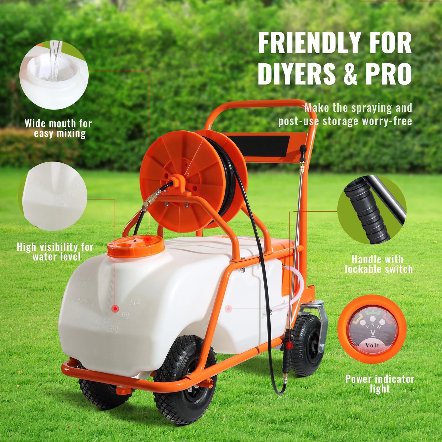 SucceBuy Battery Powered 15 Gal Garden Sprayer With Cart