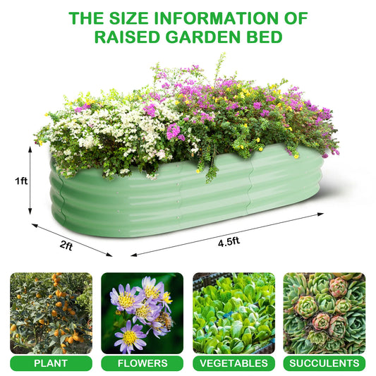 HiMISS 2 Pack Oval Galvanized Steel Raised Garden Bed Planter