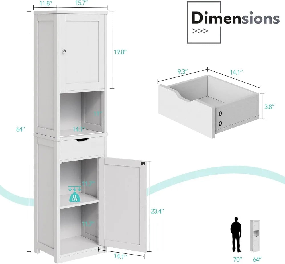 Tall Bathroom Storage Cabinet Freestanding Modern With Adjustable Shelves