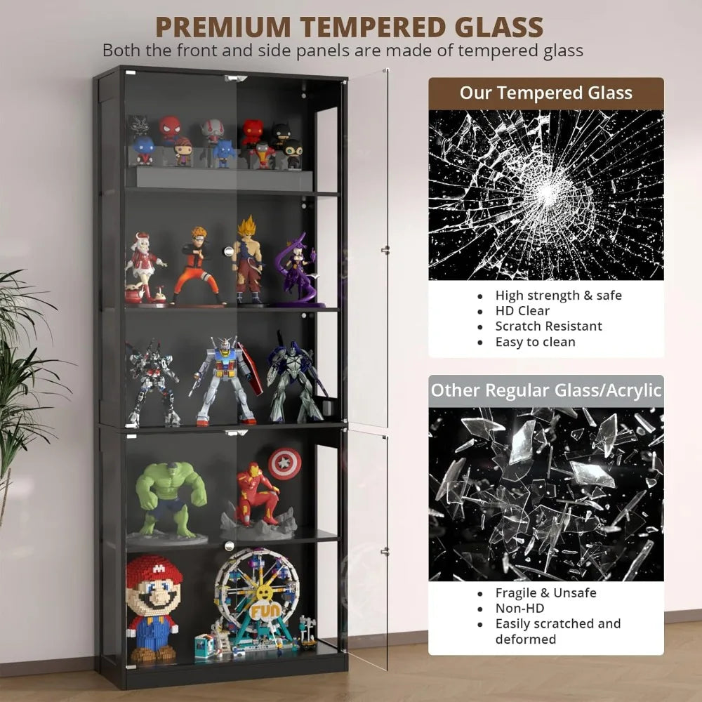 Glass Display Cabinet With Sensor Lights 5 Tier For Collectibles