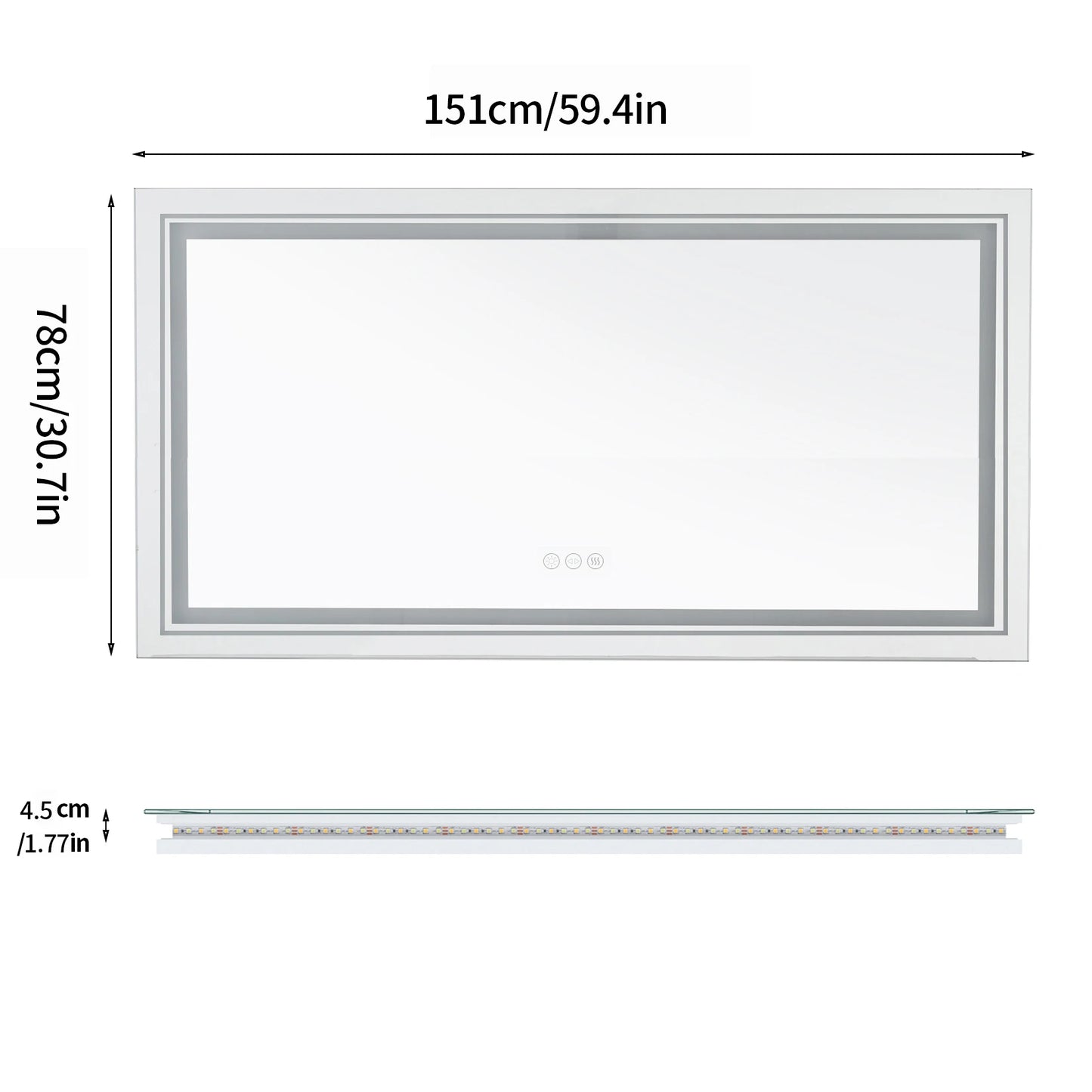 LED Bathroom Vanity Mirror With Front And Backlit Lighting Wall Mounted